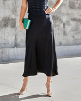 Parker Satin Midi Skirt - Black  - SALE Oshnow